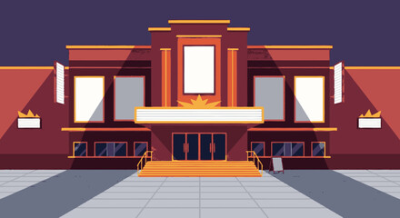 Naklejka premium Theater Building with Orange Entrance.