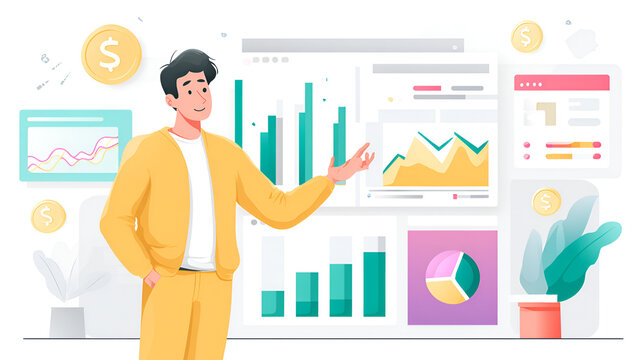 campaign, roas, ads, spend, return, clicks, Businessman analyzing digital marketing campaign data with ROAS, impressions, and performance charts, representing ad spend, clicks, and growth reports.