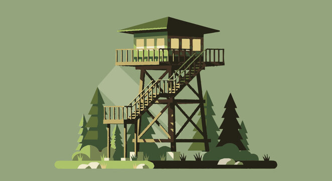 Wooden Fire Lookout Tower Structure.