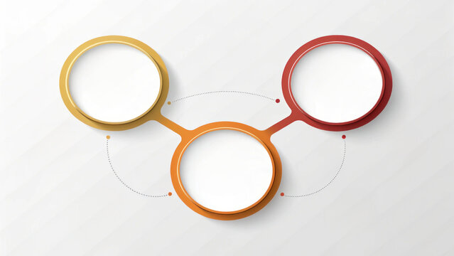 Infographic template circle frame connection diagram high fidelity layout with three empty circular frames connected by dotted lines light gray