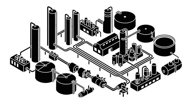 Isometric electronic circuit board with components layout.