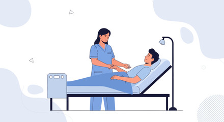 Obraz premium Nurse Caring for Patient in Hospital Bed, Medical Care Illustration