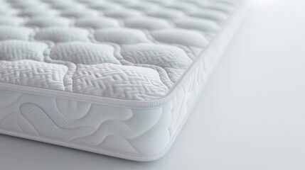 Fototapeta premium Close-up view of a white orthopedic mattress with quilted surface and textured sides