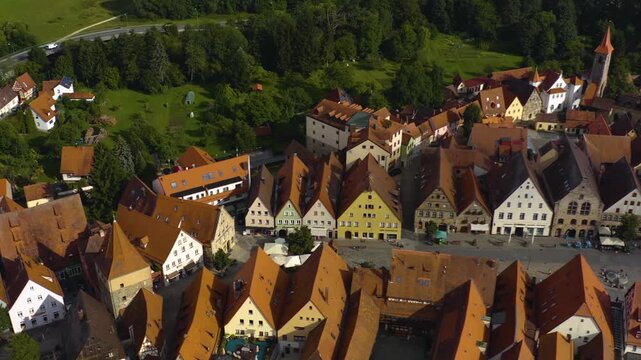 Aerial view of the old town of the city Lauf an der Pegnitz in Germany, Bavaria on a late spring afternoon