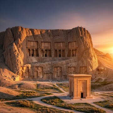 Ancient Persian Necropolis of Naqsh-e Rustam at Sunset.