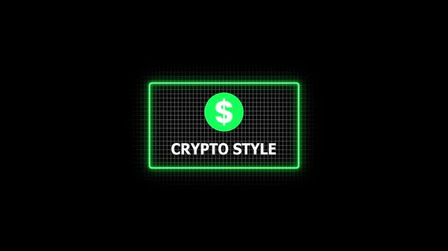 Futuristic neon green digital cryptocurrency symbol on modern dark background digital currency