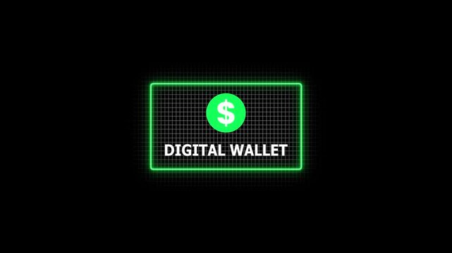 Digital wallet animation featuring modern neon green style with dollar sign neon animation electronic payment
