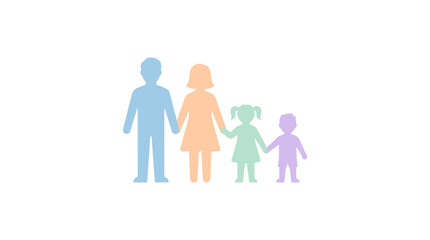 Fototapeta premium Colorful Family Silhouette Icons Holding Hands Isolated on White Background