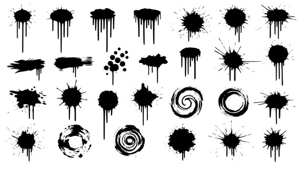 Black Ink Drips and Graffiti Splatter Elements Set Street Art Spray Vector Pack