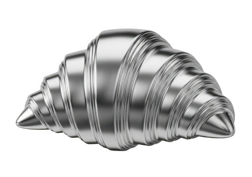A shiny silver conch shell with a spiral design