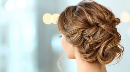 Beauty expert hairstylist creating a stunning updo for a special event in a chic salon.