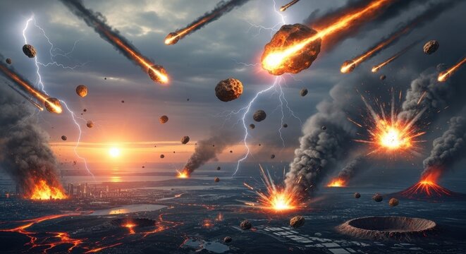 Apocalyptic Meteor Shower Bombarding the Planet.