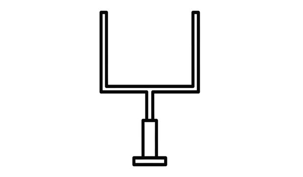 A simple black and white line drawing depicts an american football goalpost standing upright with a base crossbar and uprights high quality professional detailed