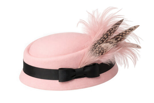 vintage feather hat pink retro style on transparent background