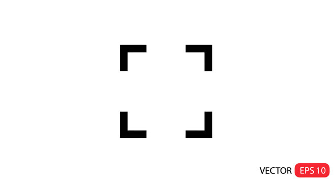 Minimalist black fullscreen icon or target focus symbol with sharp corners and clean lines on a pure white background representing digital interface elements and precision aiming