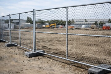 Fototapeta premium Temporary Chain Link Fence Protecting a Building Construction Site