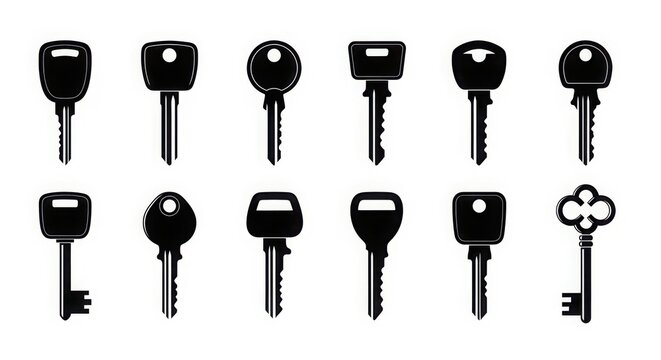 set of old metal keys on white background