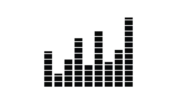 A minimalistic graphic depicts a series of black rectangular bars arranged to resemble an audio equalizer or data visualization high quality professional detailed modern