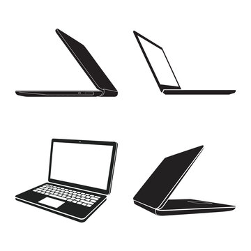 Collection of laptop silhouettes from different angles for computer.