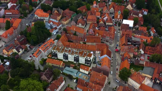 Aerial view of the old town of the city Schwabach in Germany, Bavaria on a late spring afternoon