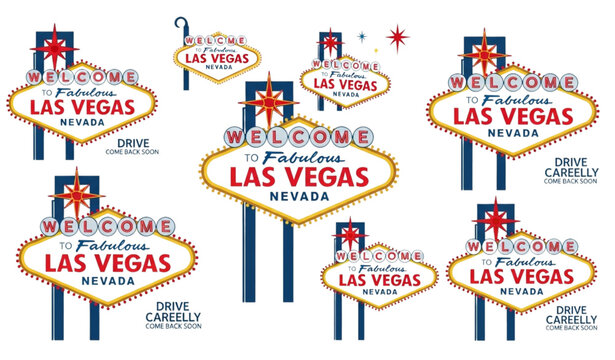 Las Vegas Welcome Sign vector illustration &ndash; iconic retro neon design