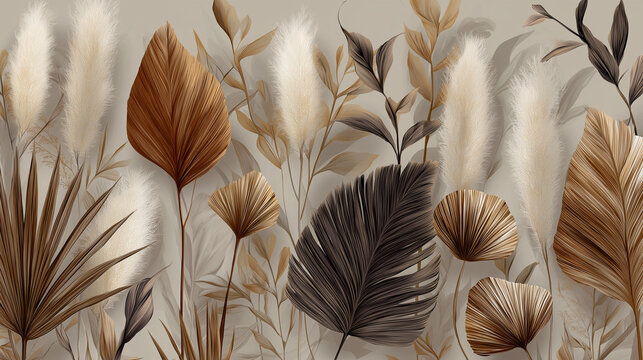 Botanical Elegance: A curated composition of dried leaves and grasses, showcasing a harmonious blend of textures and earth-tone hues.