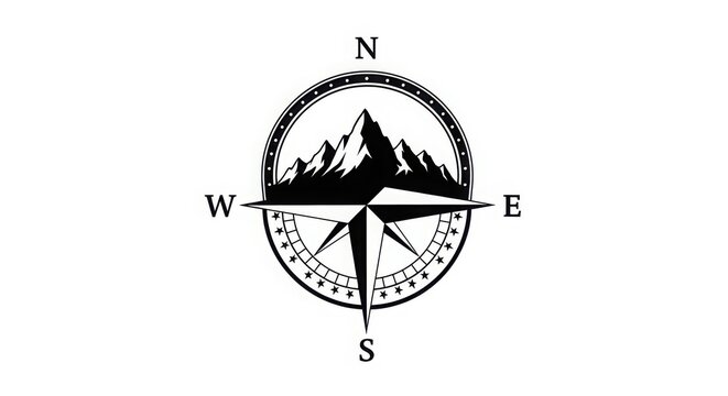 compass with mountain landscape navigation symbol