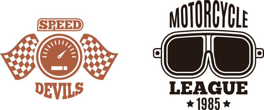 Vintage motorcycle league logo featuring speedometer and goggles from 1985