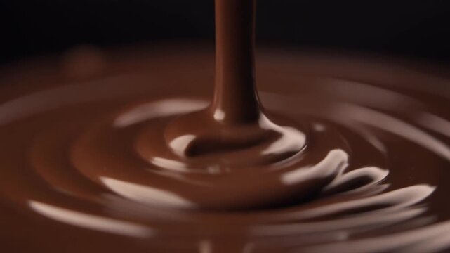 macro chocolate melting slowly, dark background, cinematic lighting, smooth motion, shallow depth of field