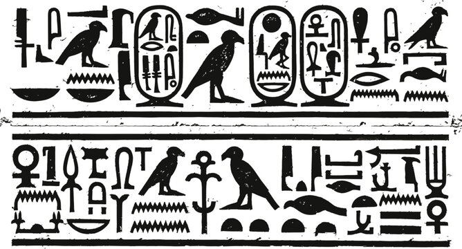 Ancient egyptian hieroglyphs a detailed row of symbolic representations