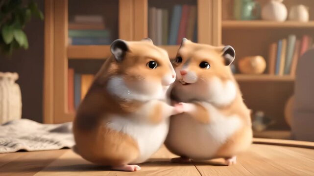 Cute cartoon hamsters dancing in sync with fast spinning motion, featuring lively expressions and smooth looping animation for creative projects