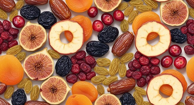 Dried apple slices with nuts and berries top view healthy snack organic nutrition concept high resolution food background