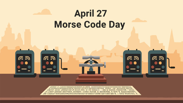 Morse Code Day April 27 Telegraph Communication System Vintage Signal Technology Illustration