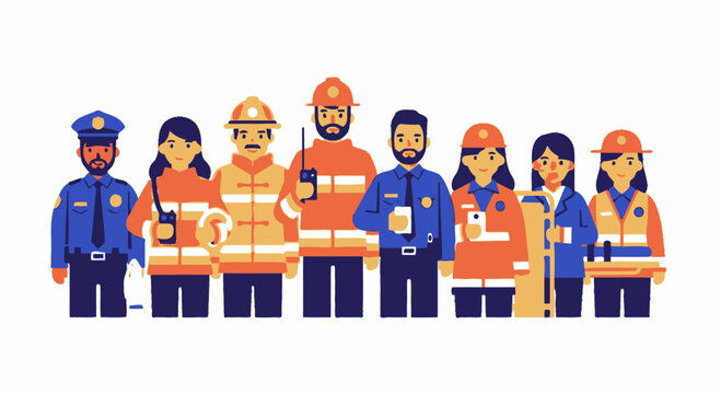 Diverse Group of Emergency Responders and Public Servants Standing Together