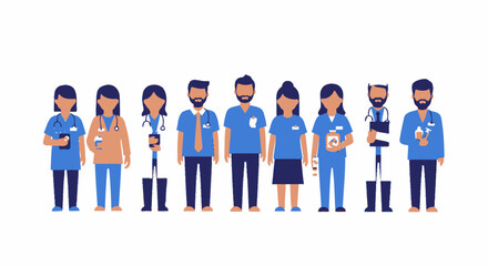 Fototapeta premium Diverse medical team standing together, flat vector illustration