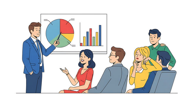 Business team, presentation, office meeting, people icons, flat design