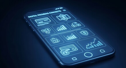 Obraz premium Conceptual illustration of a smartphone displaying digital payment icons for online transactions and financial services