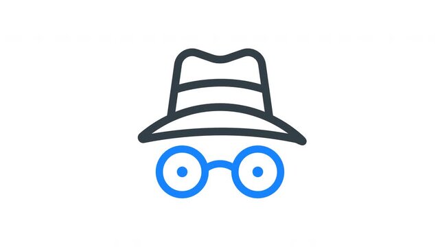 Animated incognito icon representing private browsing, anonymity, and online privacy. Ideal for cybersecurity, secure browsing, anonymous access, and data protection concepts.