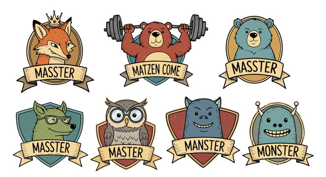 Cute cartoon Halloween monsters set features a collection of funny animal faces and icons like a baby panda, dog, owl, and comic character heads in a flat vector illustration design