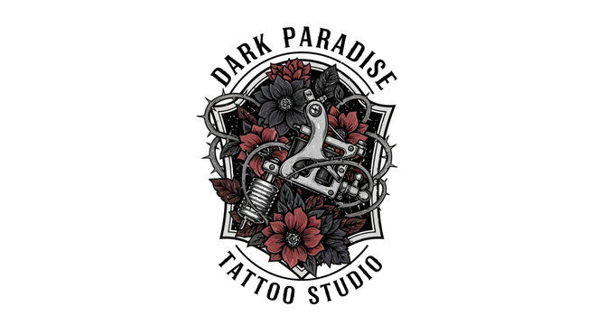 Close up vintage gothic skull mask and shoe illustration horror tattoo style icon design
