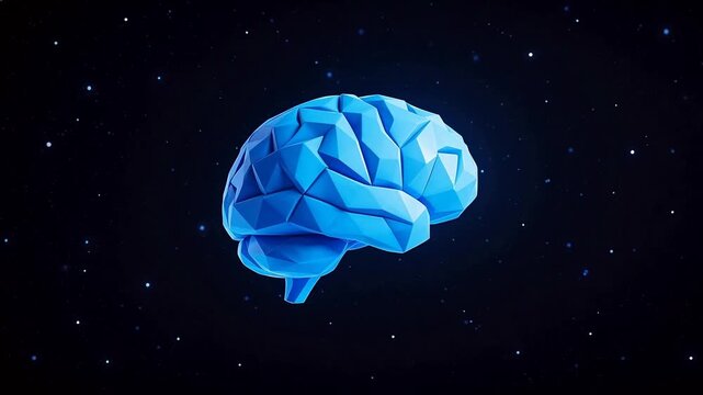 Blue geometric brain in space