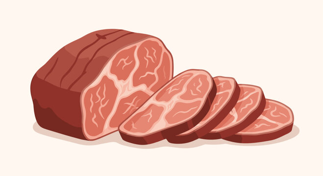 A succulent piece of premium marbled raw beef rests beside several thick slices displaying intricate white fat patterns against a soft cream background.