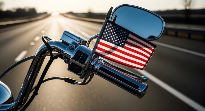 Motorcycle with american flag a road trip symbol of freedom
