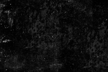 Naklejka premium A high-contrast, black and white abstract grunge texture background featuring a distressed surface with heavy grain, spots, and scratches, ideal as a vintage overlay or dark, moody backdrop.