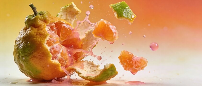 Fresh Ugli  fruit Burst Through Liquid Splash, High-Speed Capture