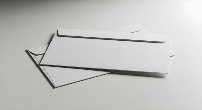 Blank white dl envelopes mockup, professional stationery branding template for corporate identity design, isolated on white background