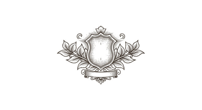 Vintage Crest Emblem with Laurel Wreath and Banner - Heraldic Design