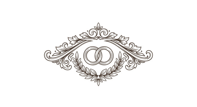 Vintage Engraved Wedding Rings Laurel Wreath Emblem