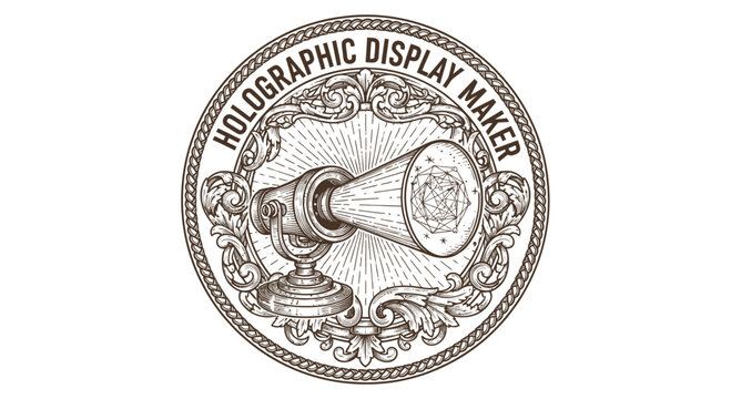 Vintage Holographic Display Maker Emblem with Engraved Style