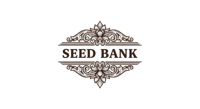 Vintage Seed Bank Logo with Ornate Scrollwork